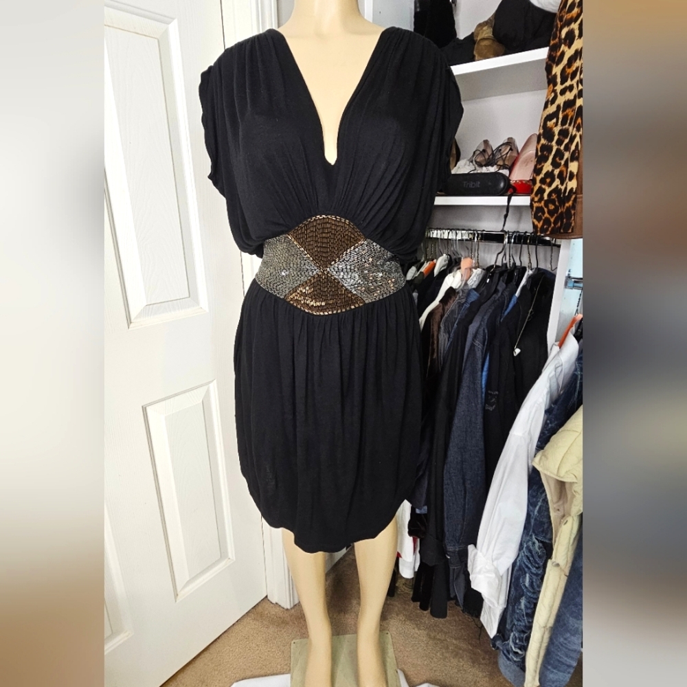 🔥🔥"Religion" Black Dress with Metallic Silver/Gold Waist